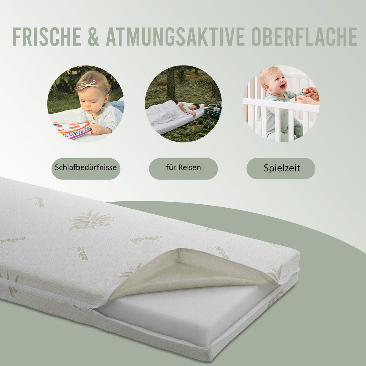 KINDERBETTMATRATZE 90/160 ALOE VERA Schaumstoffmatratze - Hellgrau, Naturmaterialien - Best for Kids