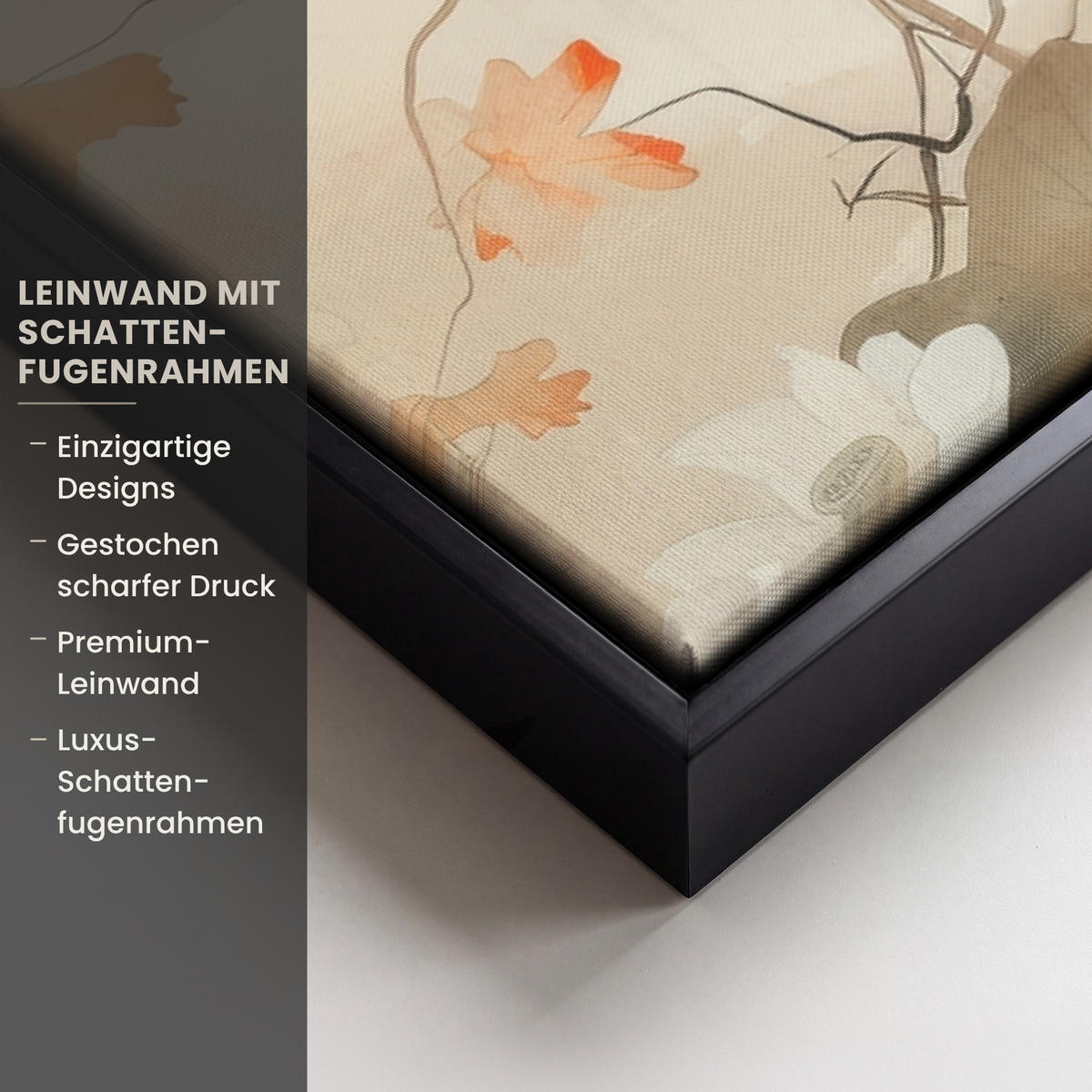 LEINWAND Bilder mit Rahmen - Blumen - Japandi - Wabi sabi - 60x40 - Sandfarben, Textil (60/40cm) - MuchoWow