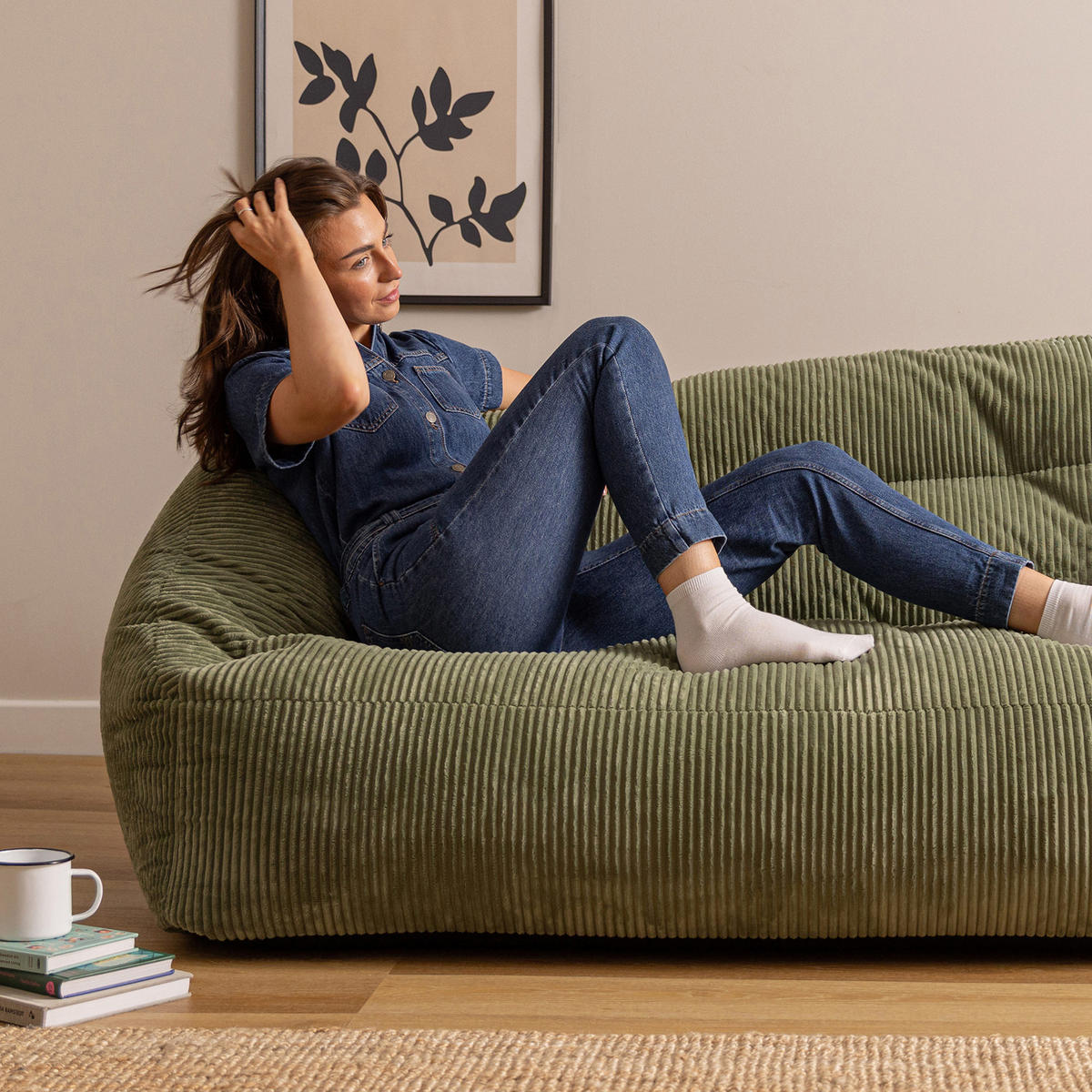 SITZSACK Sofa Cecilia Cord - Salbeigrün, Textil (160/70/93cm) - icon