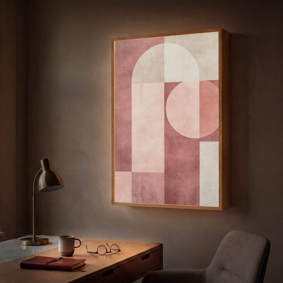 NÁSTĚNNÁ LAMPA S AKUMULÁTOREM Postavy - Abstraktní - Růžová 60x90 cm - starorůžová, kompozitní dřevo (60/90/8cm) - OnlyWow