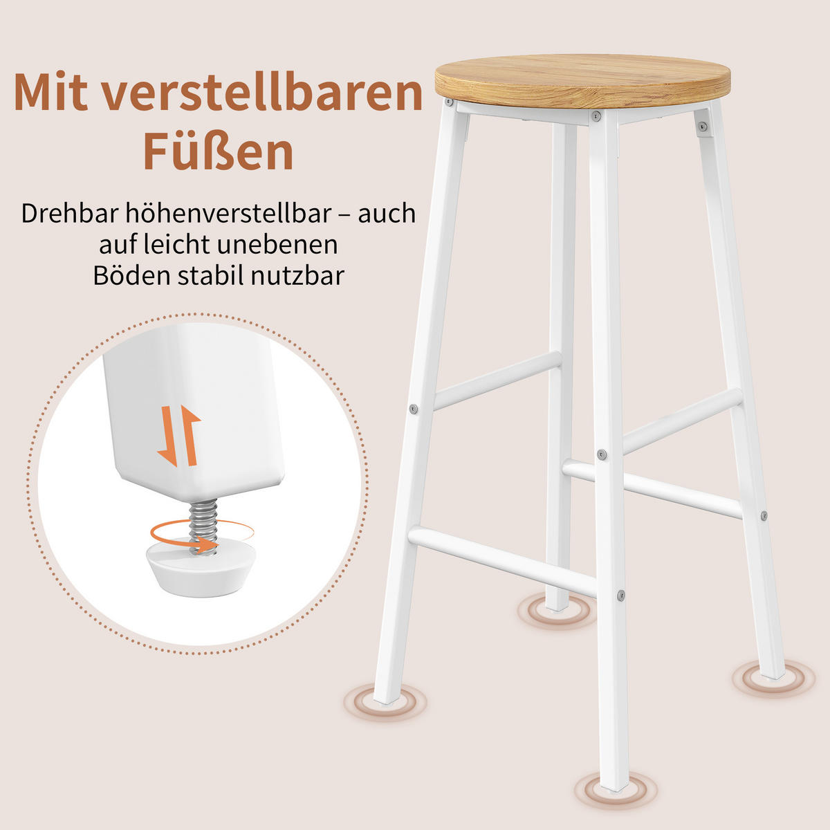BARHOCKER 2er Set 63cm Holzoptik Sitz Weiß Metall - Weiß, Metall (30/63/30cm) - FLIEKS