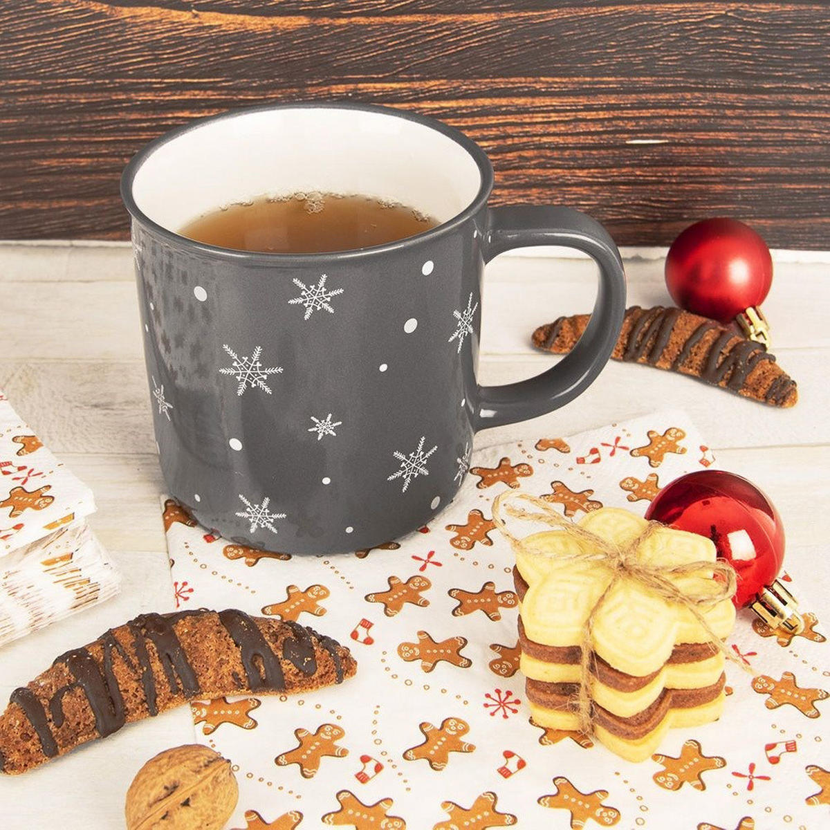 KERAMIKBECHER SCHNEEFLOCKE, Keramik, dunkelgray, 500 ml - Weiß, Keramik (0.5L) - Orion 