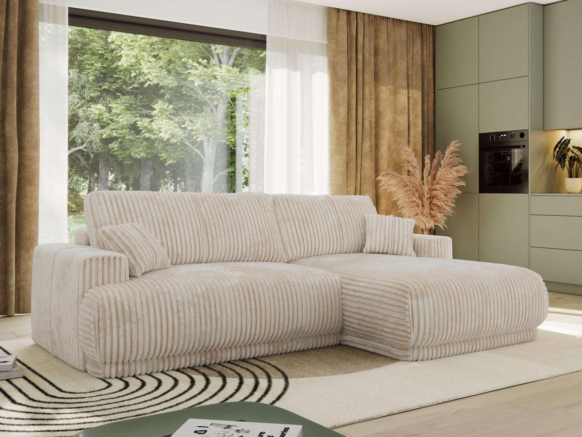 ECKSCHLAFSOFA RINA L Beige Cord - rechts - Beige/Schwarz, Kunststoff/Textil (172/266cm) - MKS