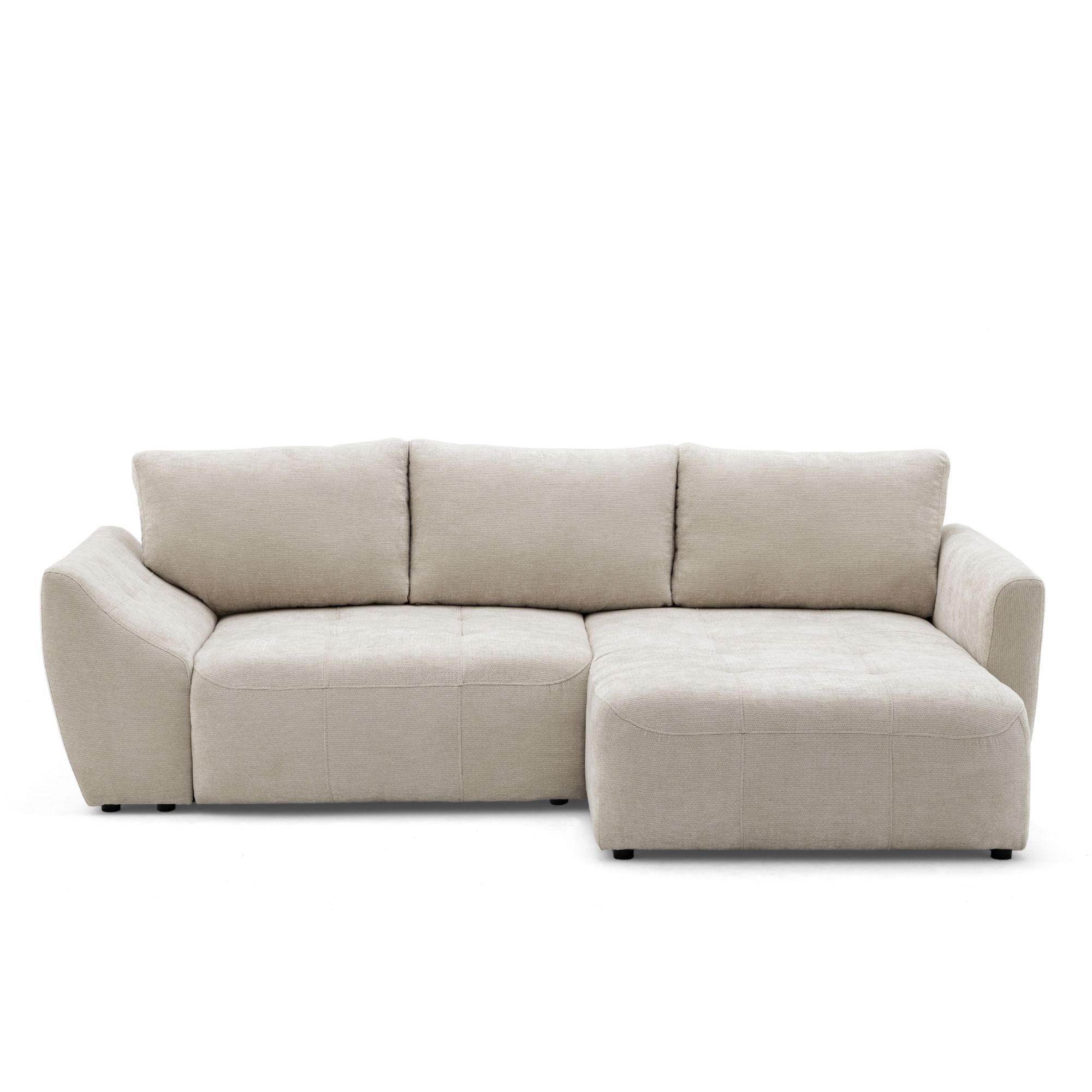 ECKSOFA NICE L Rechts mit Schlaffunktion 137x204 Chenille Beige - Beige/Schwarz, Holz/Textil (165/260cm) - Muffo