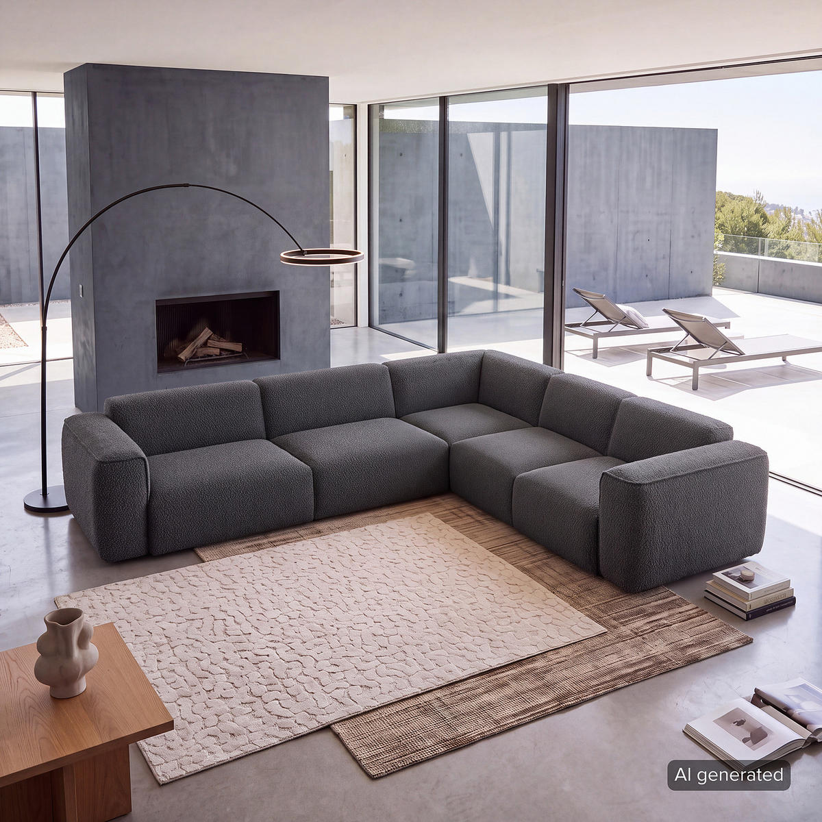 ECKSOFA mit Rundecke - Anthrazit/Schwarz, Kunststoff/Textil (325/260cm) - home24