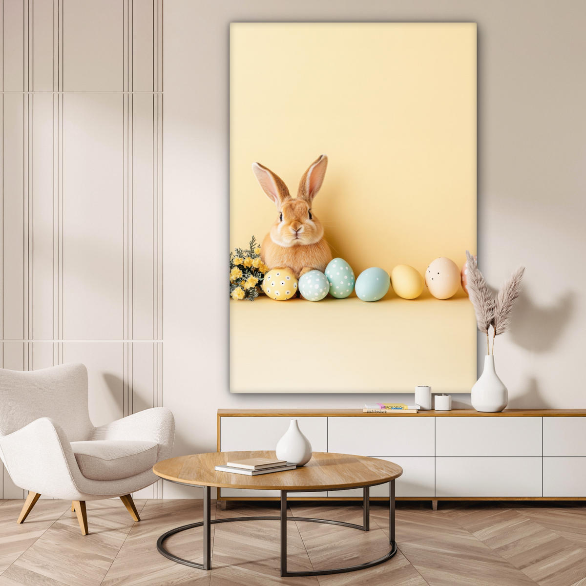 SLIKA NA PLATNU Velikonočna jajca 90x140 cm - svetlo rumena, tekstil (90/140cm) - MuchoWow