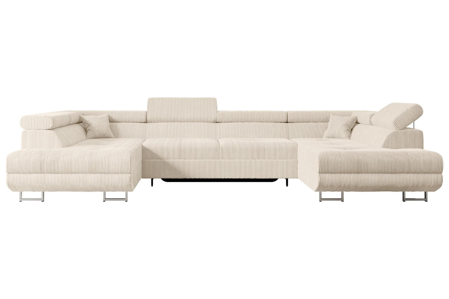 WOHNLANDSCHAFT mit Schlaffunktion und Bettkasten GUSA-U 342x202x107 cm Beige Cord - Beige/Silberfarben, Holzwerkstoff/Textil (342/107/202cm) - ALTDECOR