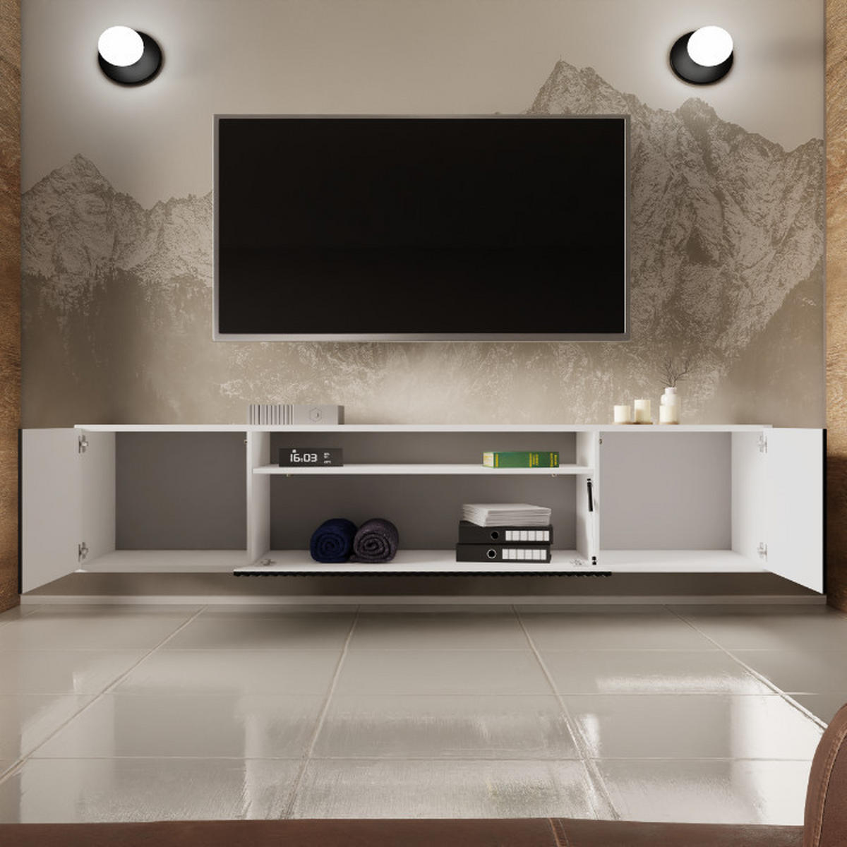 TV-SCHRANK Noe 200 cm, dreitürig, weiß, schwarz - Schwarz/Weiß, Kunststoff (200/40/41cm) - Margaret Hadas24