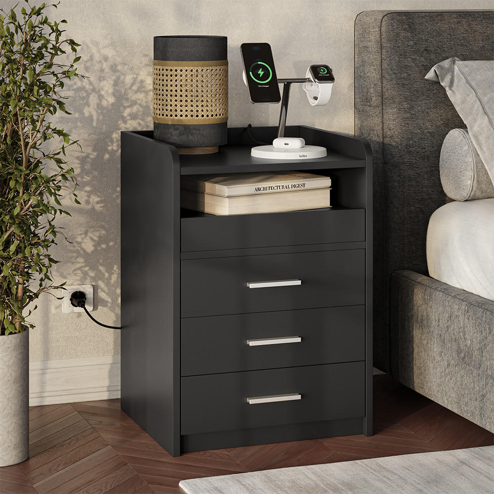 Thumbnail - Vicco Nachttisch, Anthrazit, Holzwerkstoff, 4 Schubladen, Rechteckig, 45x64x40 cm, Schlafzimmer, Nachttische