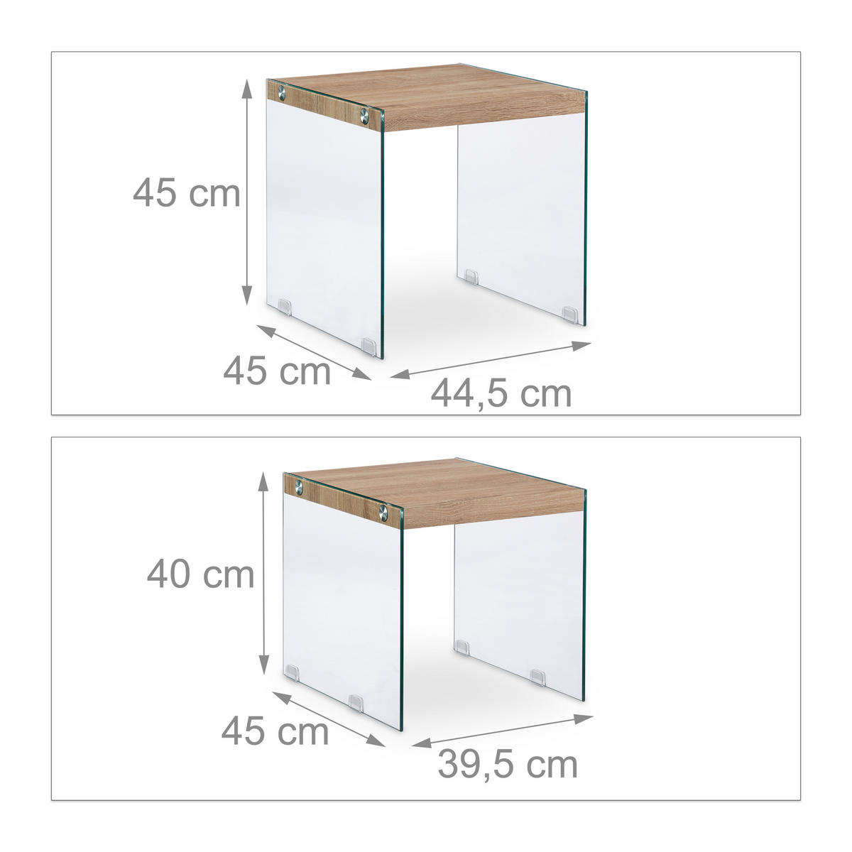 2XSATZTISCH - Multicolor, Glas/Holzwerkstoff (45/44.5/45cm) - Relaxdays
