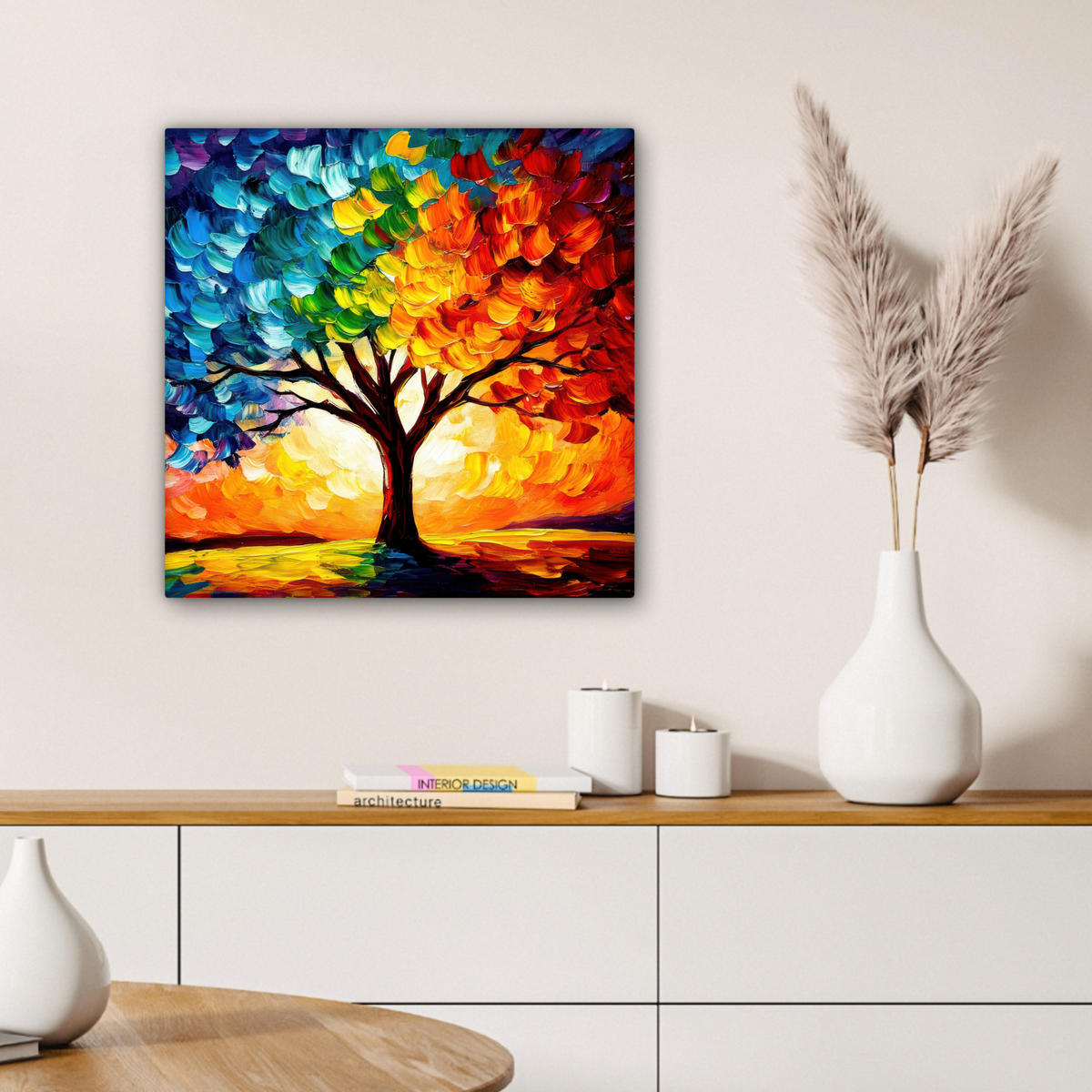 LEINWANDBILD - Baum - Kunst - Natur - Sonnenuntergang - 50x50 - Room Decor - Multicolor, Textil (50/50cm) - MuchoWow