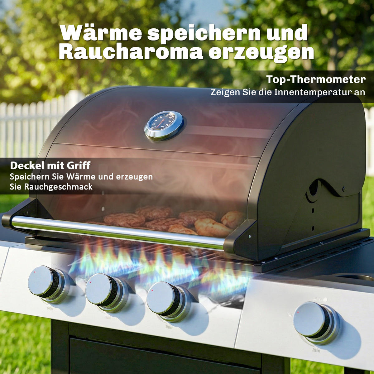 GASGRILL Edelstahl Metall Schwarz - Schwarz, Metall (50/109/109cm) - Outsunny