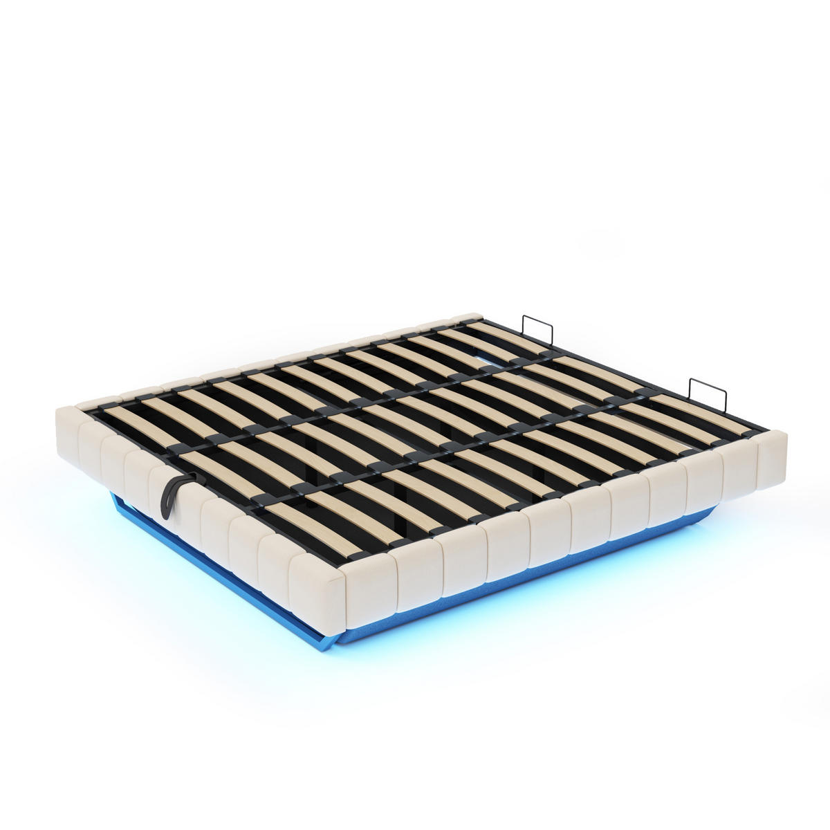 ČALÚNENÁ posteľ 180/200 cm béžová s LED osvetlením a úložným priestorom z ľanovej tkaniny - béžová, textil (180/200cm) - OKWISH