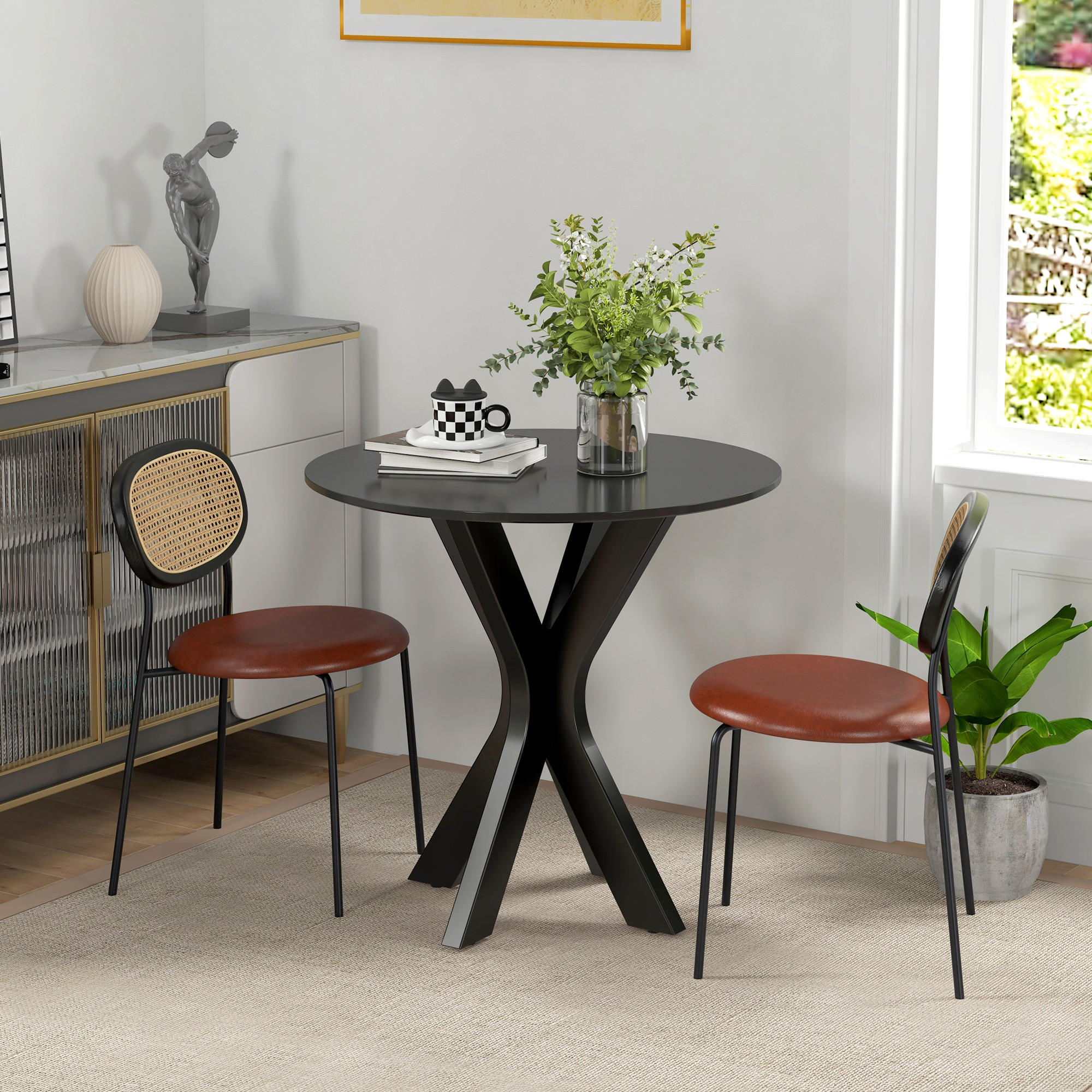 ESSTISCH, Runder Küchentisch, Moderner Esszimmertisch mit Spider-Stahlgestell - Schwarz, Kunststoff (78/78/75cm) - HOMCOM