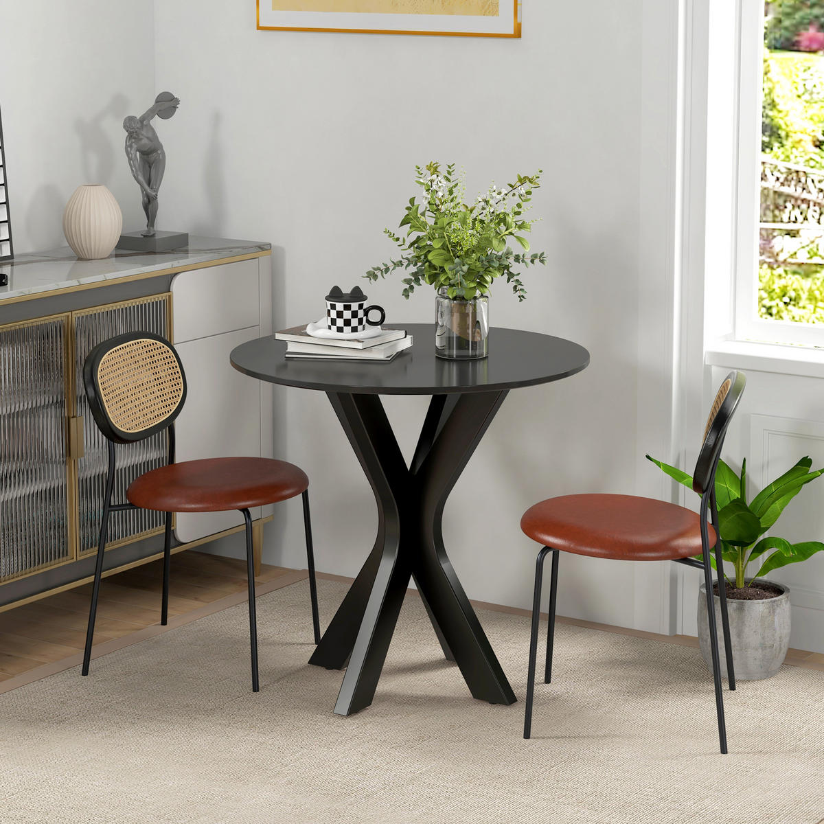 ESSTISCH, Runder Küchentisch, Moderner Esszimmertisch mit Spider-Stahlgestell - Schwarz, Kunststoff (78/78/75cm) - HOMCOM