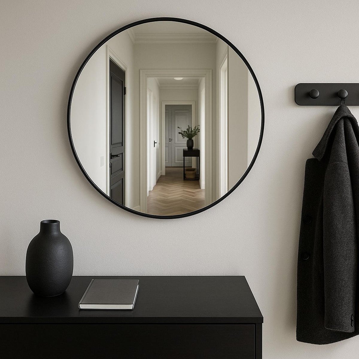SPIEGEL Metallrahmen Noor Ø 80 cm - Schwarz, Metall (80/80/3cm) - STILOVO