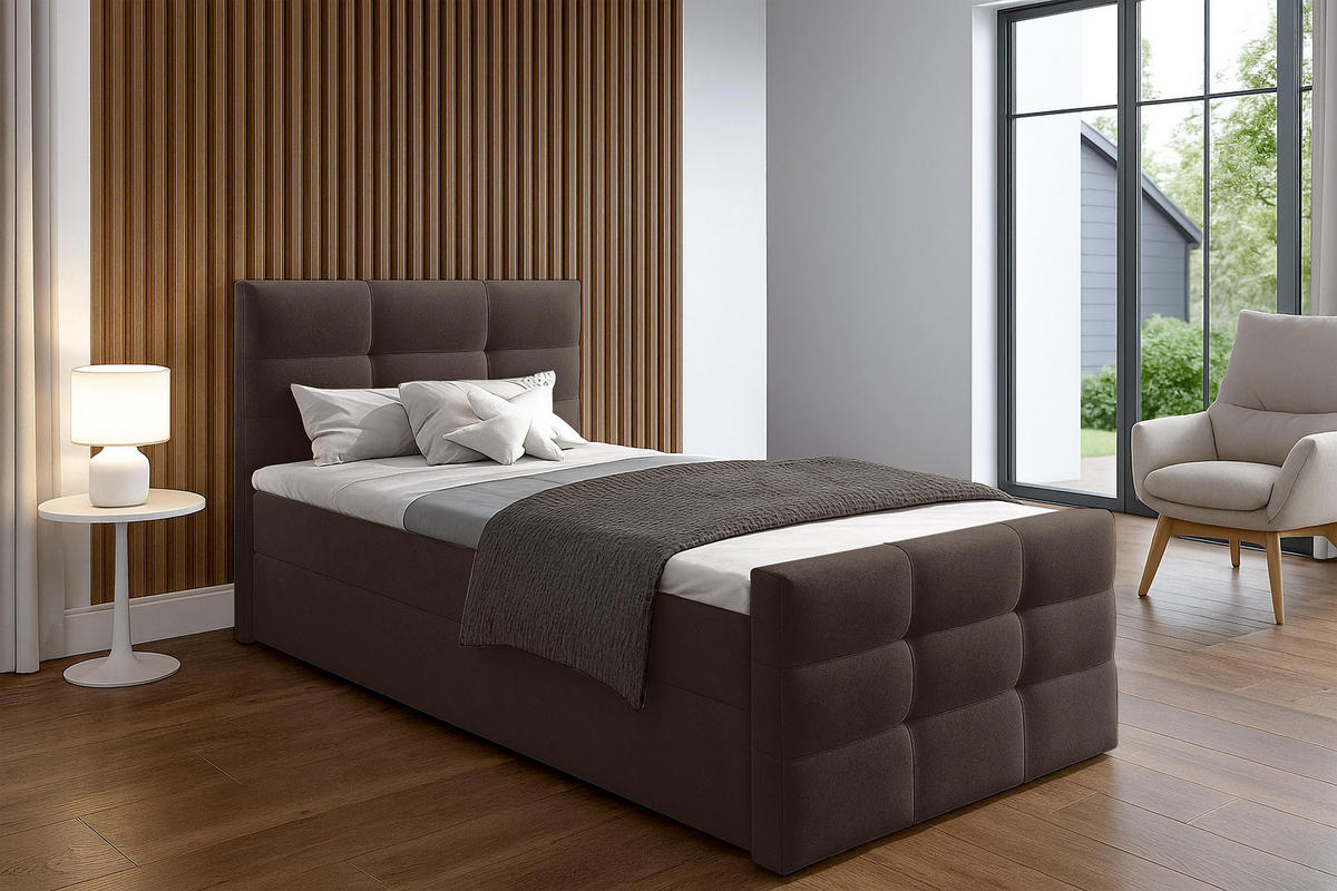 BOXBETT ARGENTARO 80x200 cm mit Bettkasten und Matratze - Braun - Schwarz/Braun, Holz/Holzwerkstoff (80/200cm) - AX Living