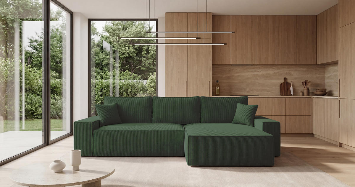 ECKSOFA California mit Schlaffunktion Grün Rechts - Grün, Textil (280/184cm) - Cornero