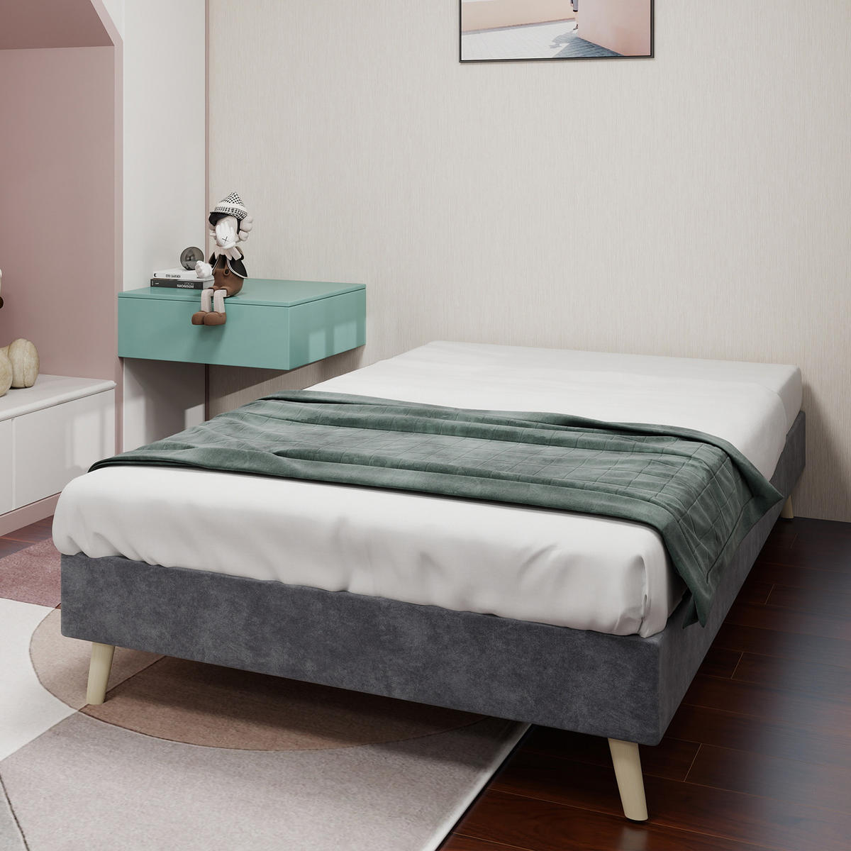 POLSTERBETT 90x200 cm niedrig ohne Stauraum grau - Grau, Textil (90/200cm) - LEBENLANG