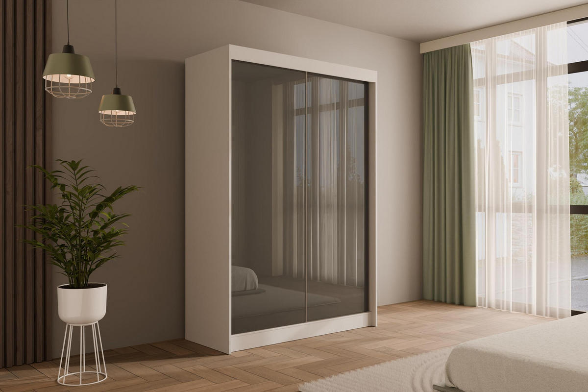 KLEIDERSCHRANK PEKA - 150 cm - Weiß|Grau - Weiß/Grau, Holzwerkstoff (150/215/61cm) - ALTDECOR