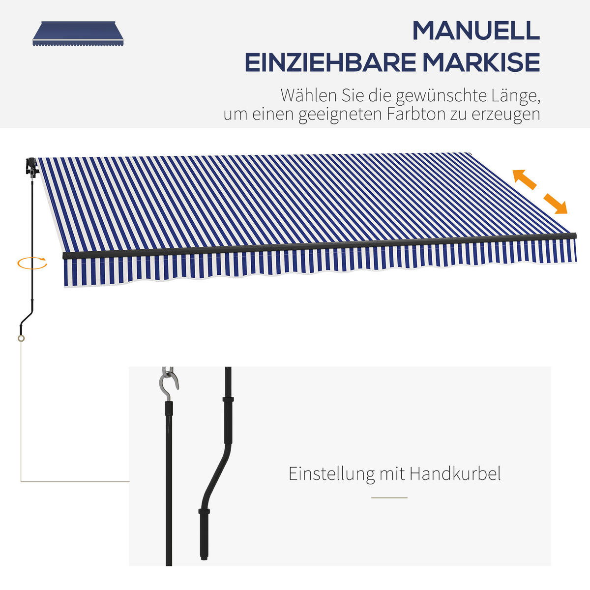 MARKISE, Blau+Weiß, Polyesterstoff, Aluminium - Blau, Metall (300/1/396cm) - Outsunny