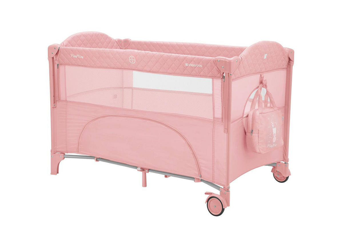 REISEBETT Milky Way rosa pink 2 Ebenen, seitliche Öffnung, 2 Räder, Netzfenster - Rosa, Kunststoff (60/120cm) - Kikka boo