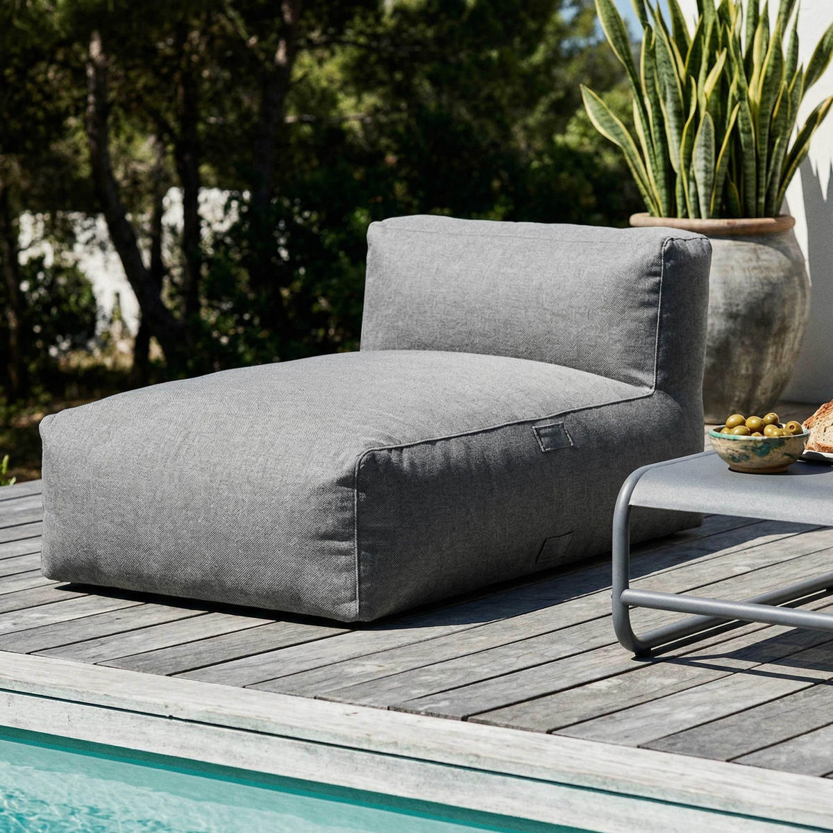 CHAISELONGUE, Grau - Grau, Textil - Oviala