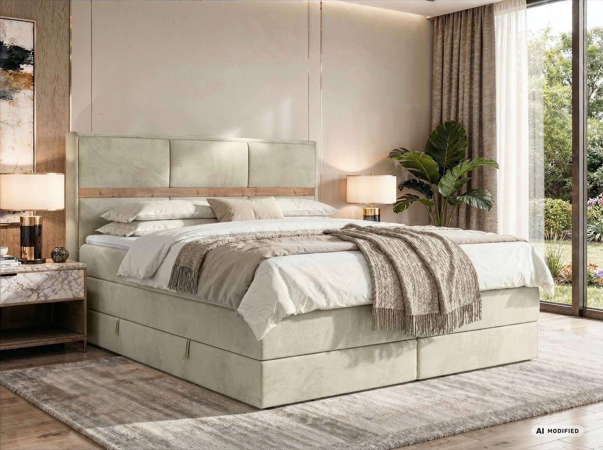 POSTEL BOXSPRING ORVO KING 140/200 - Béžová Samet - Topper T25 - H4 - černá/krémová, textil/plast (140/200cm) - MKS