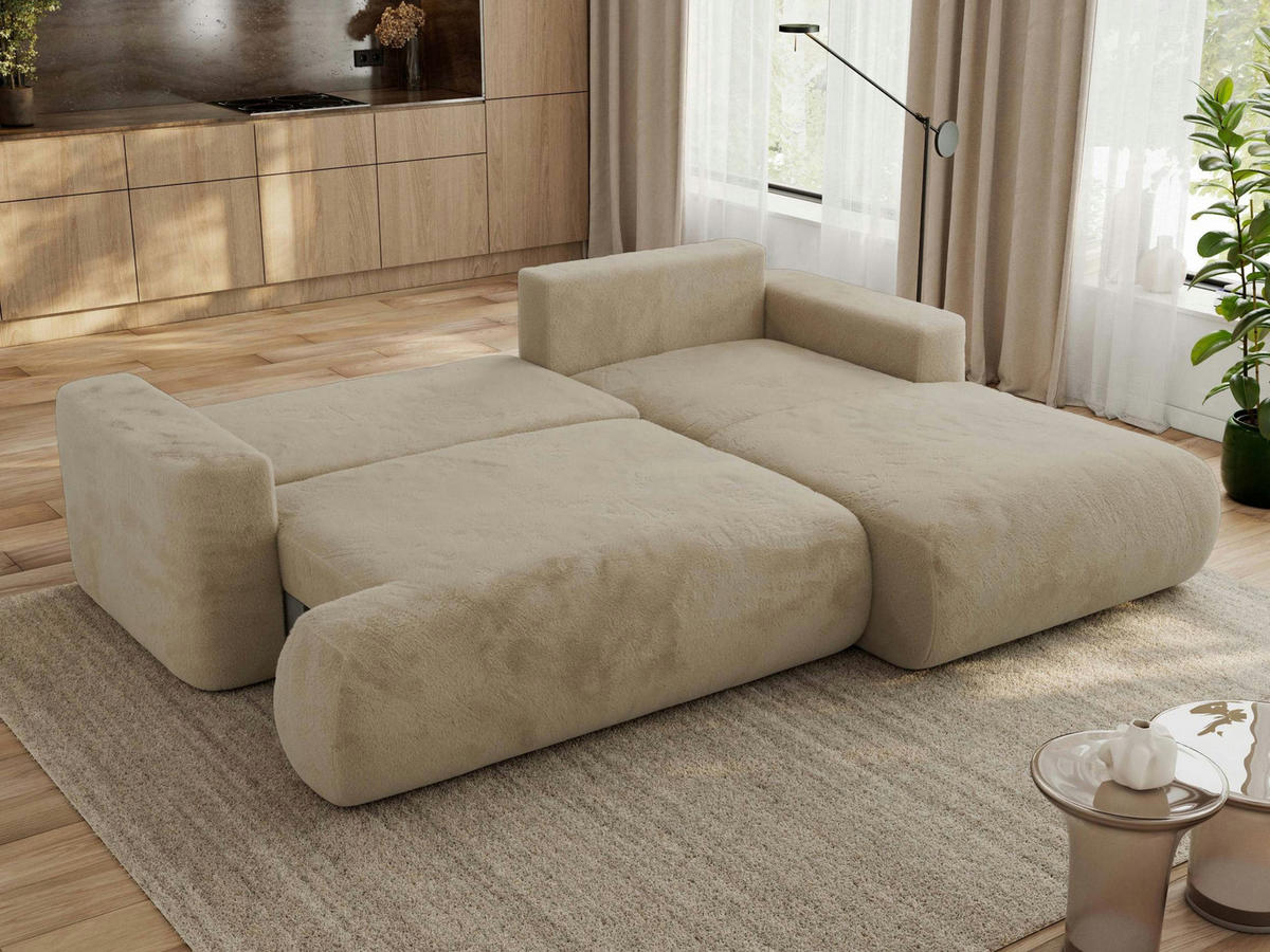 ECKSOFA OVO L Beige Plüsch - Rechts Seite - Beige/Schwarz, Kunststoff/Textil (195/271cm) - MKS
