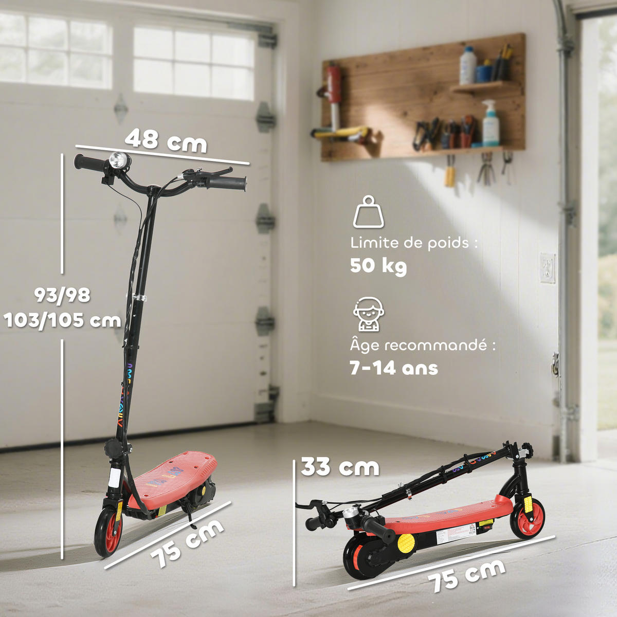 KINDERSCOOTER DE-16981 klappbar 120 W 12 km/h Rot - Rot, Metall (75/48/105cm) - ComfortXL
