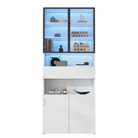 VITRINE 70/30/200 cm aus Spanplatte mit LED-Beleuchtung, Glastüren, Schublade und Unterschrank, Weiß - Weiß, Holzwerkstoff (70/200/30cm) - Redom