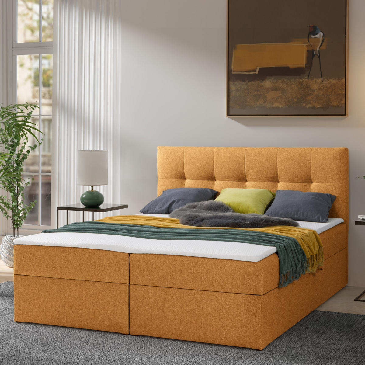 BOXBETT Toronto 180x200 Bonell-Matratze H3 und Topper - Silberfarben/Orange, Holz/Holzwerkstoff (180/200cm) - Ravio