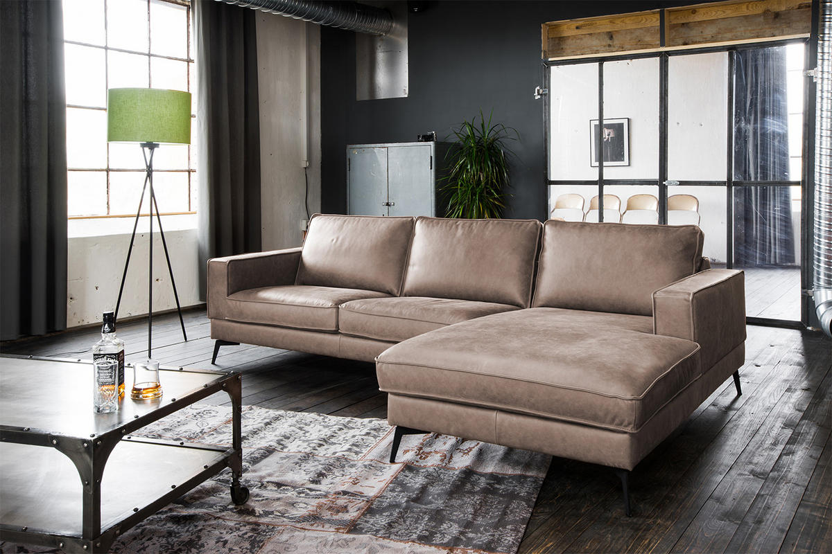 ECKSOFA BLOOM Taupe Leder - Taupe/Schwarz, Leder (276/177cm) - KAWOLA