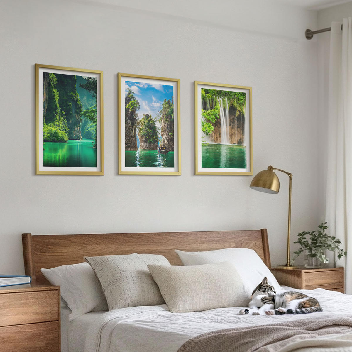 WANDBILDER 3er Set - 40x60 cm Goldrahmen - Grüne Landschaften, Wasserfälle - Goldfarben, Kunststoff (40/60cm) - ArtPrintCave