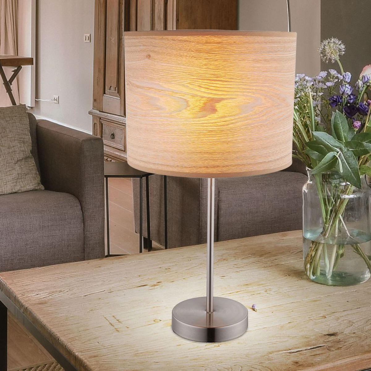 TISCHLEUCHTE AMY II Holzoptik Braun - Braun, Metall (26/26/50cm) - Globo Lighting