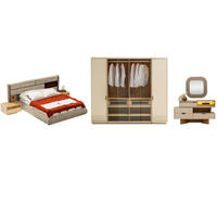 BETTANLAGE Aura Neu Typ-1 Bett mit Kopfteil, 2 Nachttische, Kleiderschrank und Kommode - Beige, Holzwerkstoff (160/200cm)