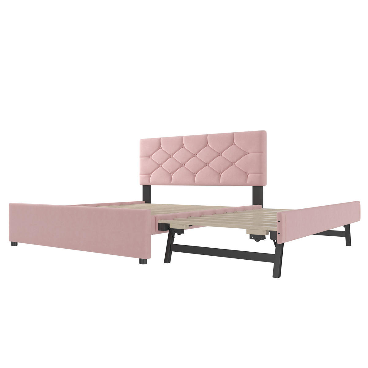 POLSTERBETT 140/200 cm in Rosa aus Samt mit Rollbett und Lattenrost - Rosa, Textil (140/200cm) - Flora Grace