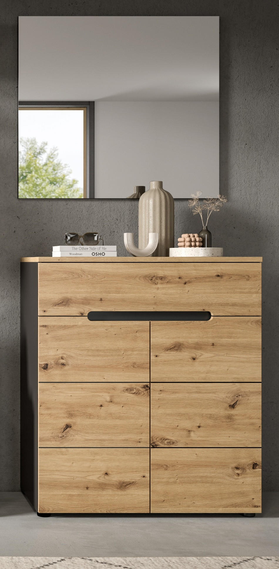 GARDEROBE Set 2-teilig Eiche Artisan und grau 80 cm mit Soft-Close - Schwarz/Eiche Artisan, Glas/Holzwerkstoff (80/190/37cm) - Inn.Furn