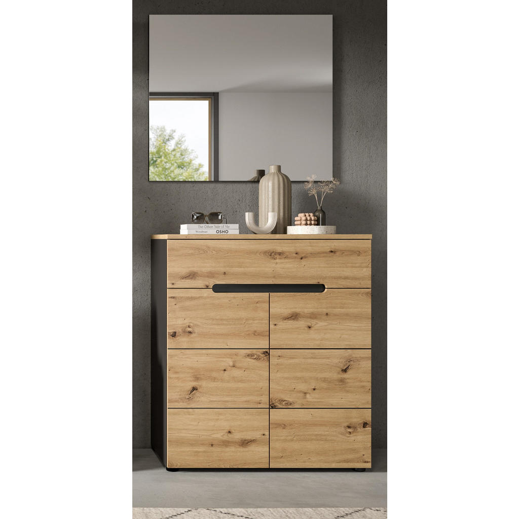 Thumbnail - Inn.Furn Garderobe, Eiche Artisan, Grau, Holzwerkstoff, Nachbildung,Eiche, Holz Optik, Uni, 3 Fächer, 1 Schubladen, Rech...