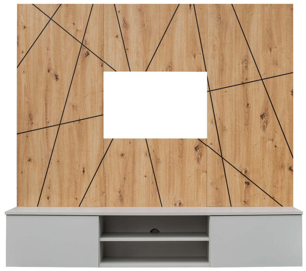 TV-LOWBOARD grau, Eiche Artisan 160, TV-Unterschrank hängend mit Akustikpaneel - Hellgrau/Eiche Artisan, Glas/Holzwerkstoff (160/148/35cm) - Inn.Furn