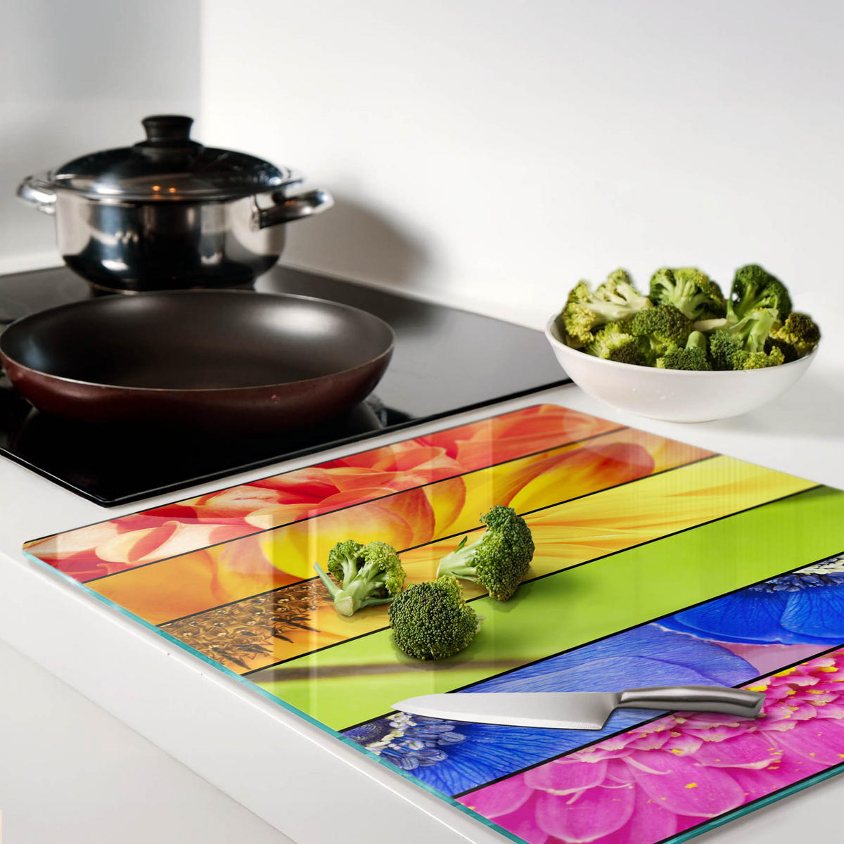 GLASPLATTE 60x52 cm Bunte Blumen - Multicolor, Glas (60/0.4/52cm) - TULUP