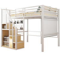 HOCHBETT 140/200 cm mit Treppe, Stauraum und Kleiderstange aus Metall/MDF, Weiß - Weiß, Holzwerkstoff (140/200cm) - Redom