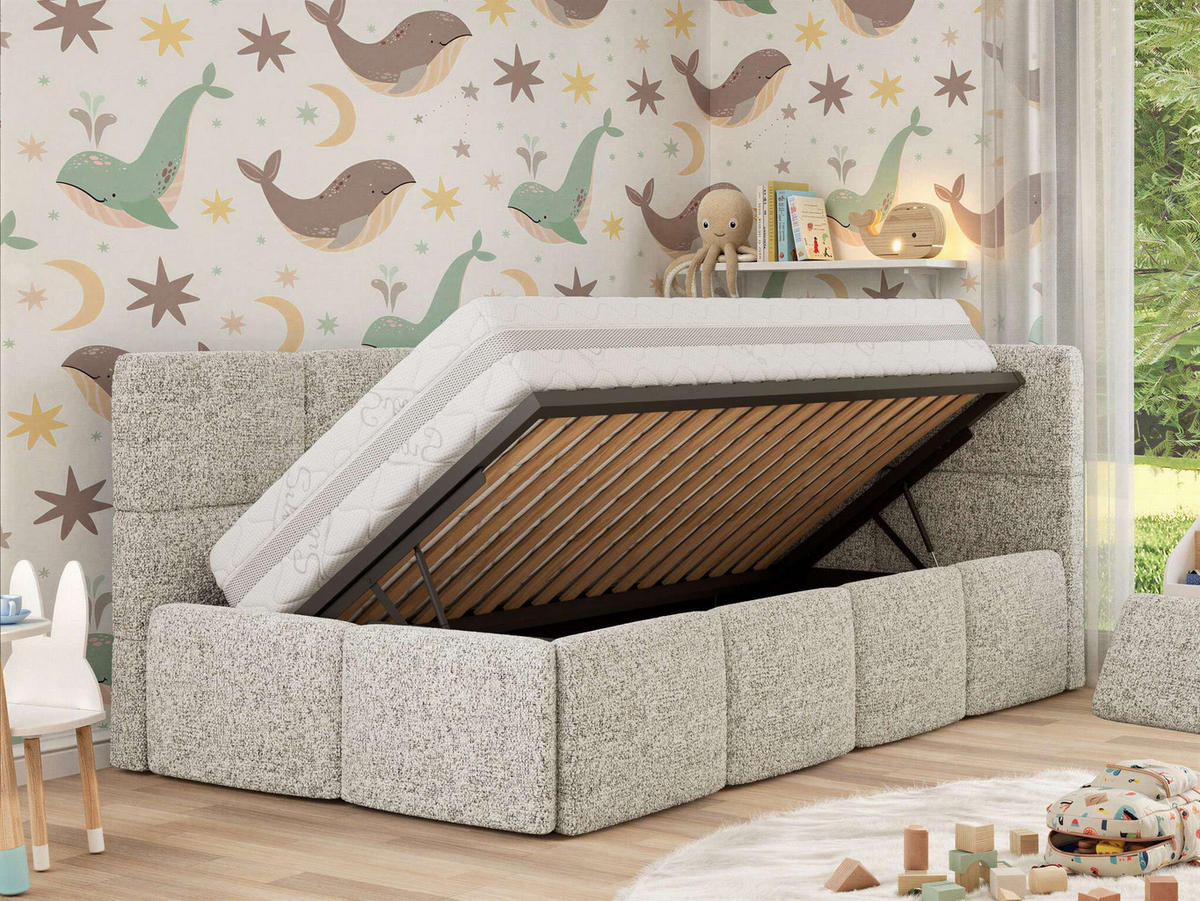 DĚTSKÁ POSTEL ARVO ALTA 90/200 - Tmavě šedá Strukturovaná látka - Pravá - tmavě šedá, textil (90/200cm) - MKS