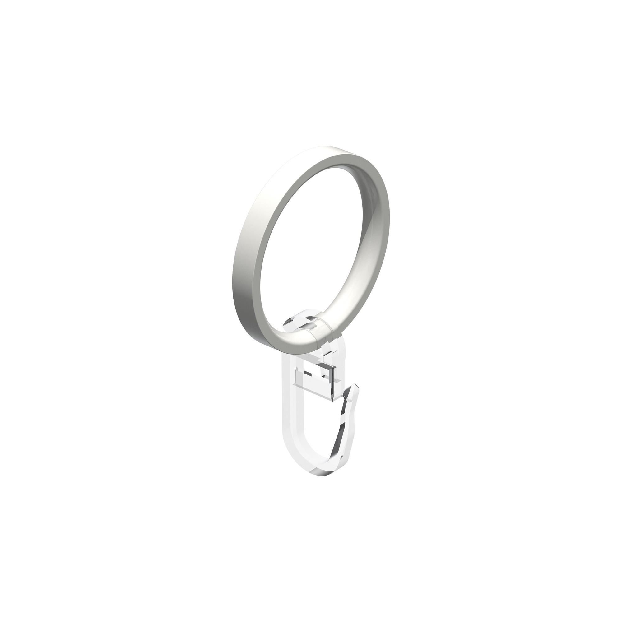 FLACHRINGE MIT FALTENHAKEN FÜR GARDINENSTANGEN 20 mm Ø, Weiß, Packung 10 Stück - Weiß, Metall (20cm) - INTERDECO