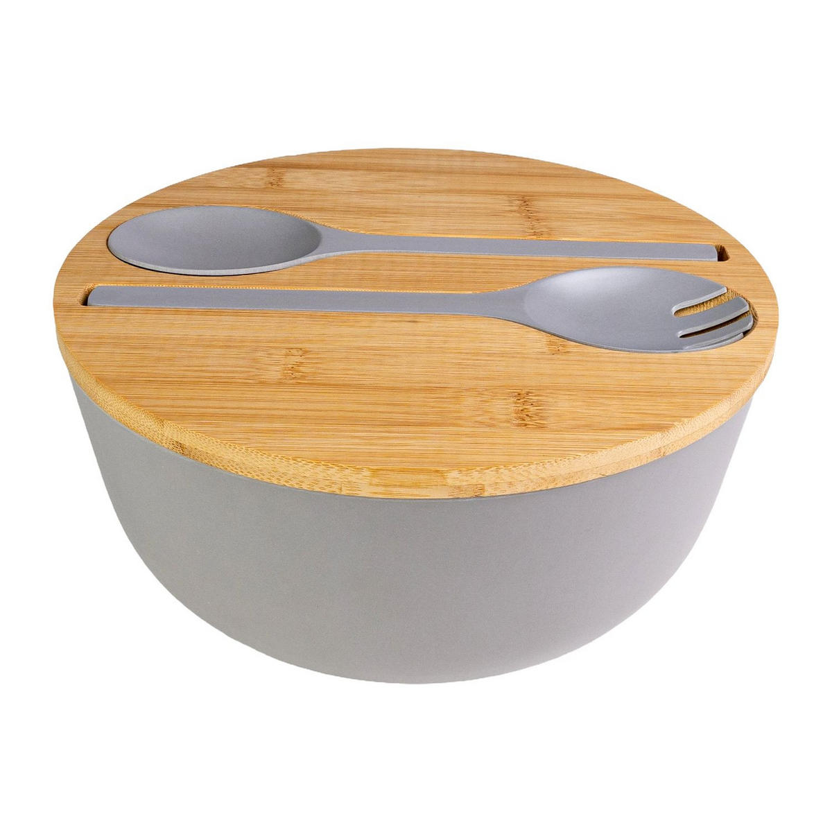 SALATSCHÜSSEL mit Besteck - Grau, Kunststoff (24.5cm) - Intirilife
