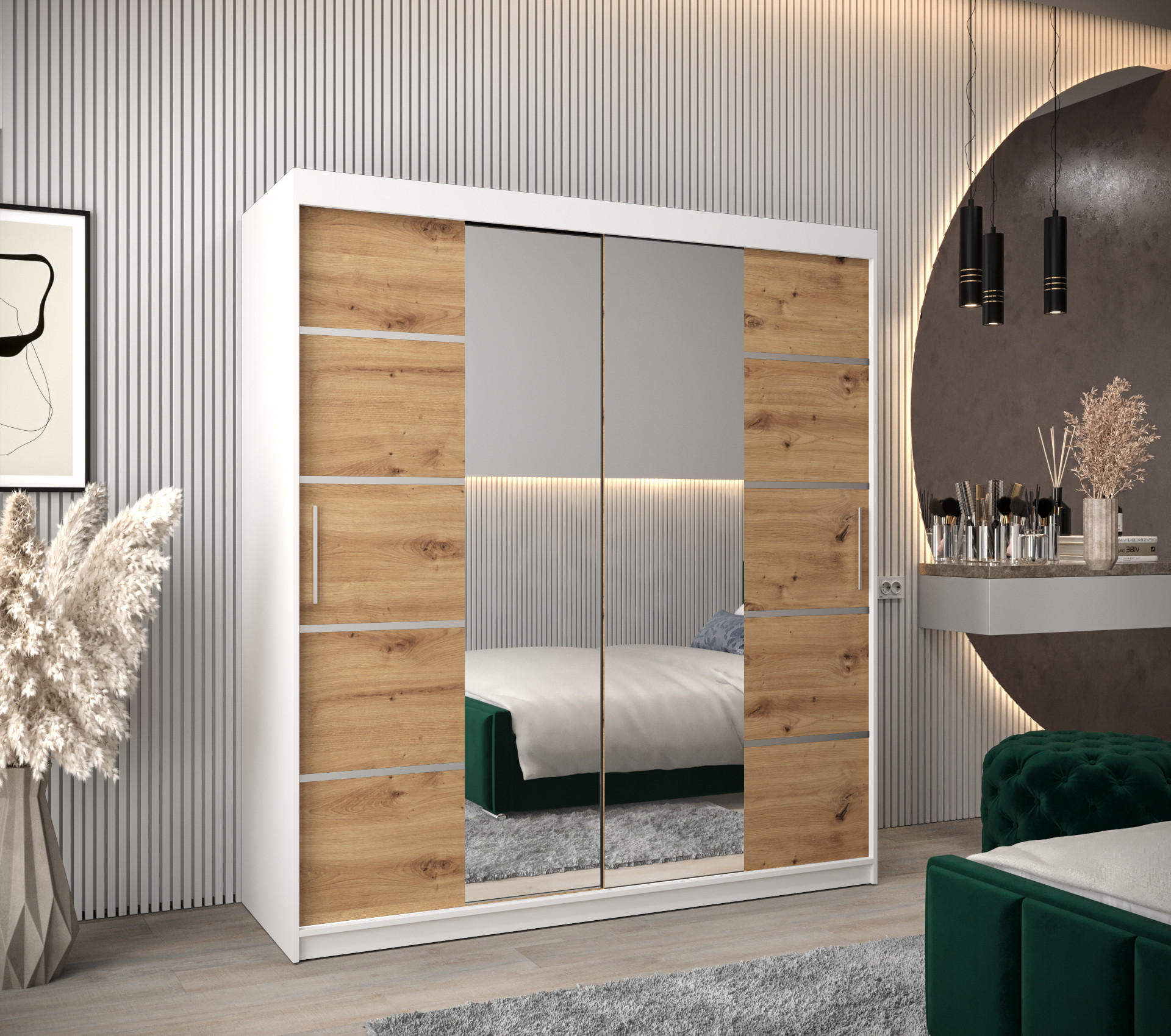 SCHWEBETÜRENSCHRANK 200/180/62 2-türig - Silberfarben/Eiche Artisan, Holz/Kunststoff (180/200/62cm) - Abiks Möbel