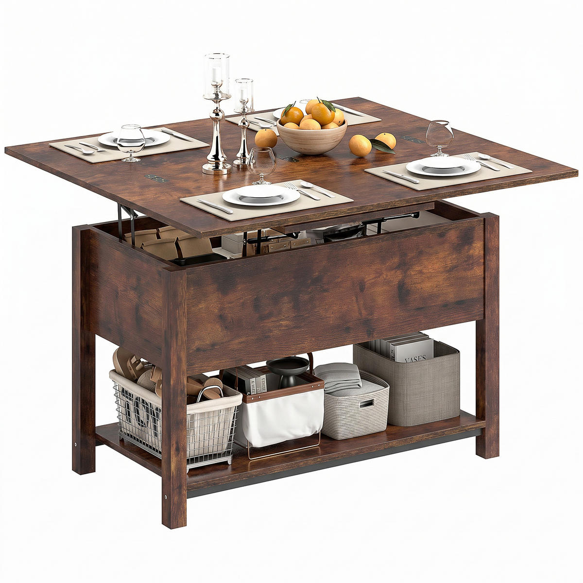 COUCHTISCH DE-15833 2 klappbare Platten Rostbraun - Braun, Holzwerkstoff (100/90/63.5cm) - ComfortXL