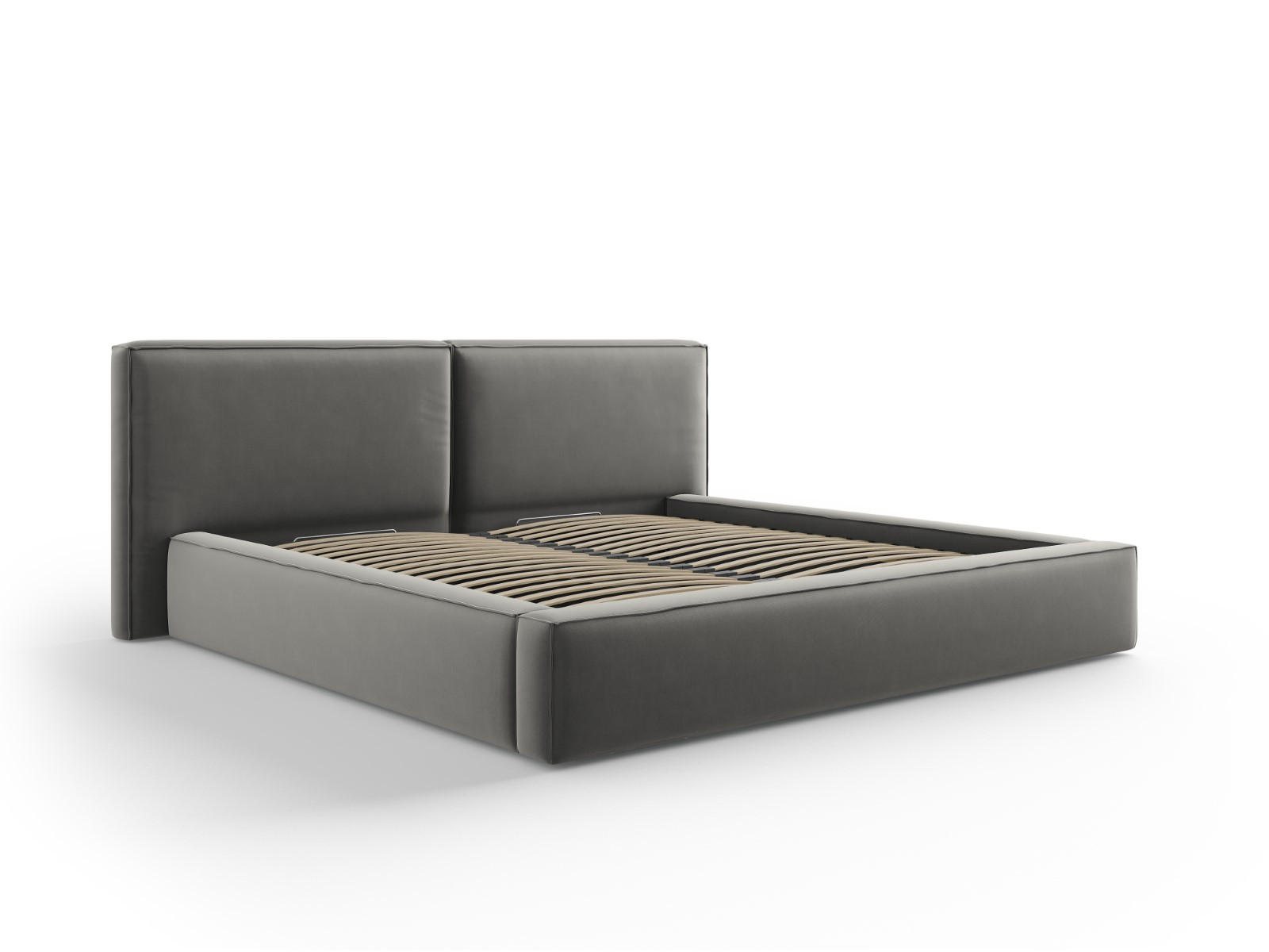 BETT mit Bettkasten und Kopfteil Jodie aus Samt hellgrau 200x200cm - Hellgrau, Textil (200/200cm) - Micadoni