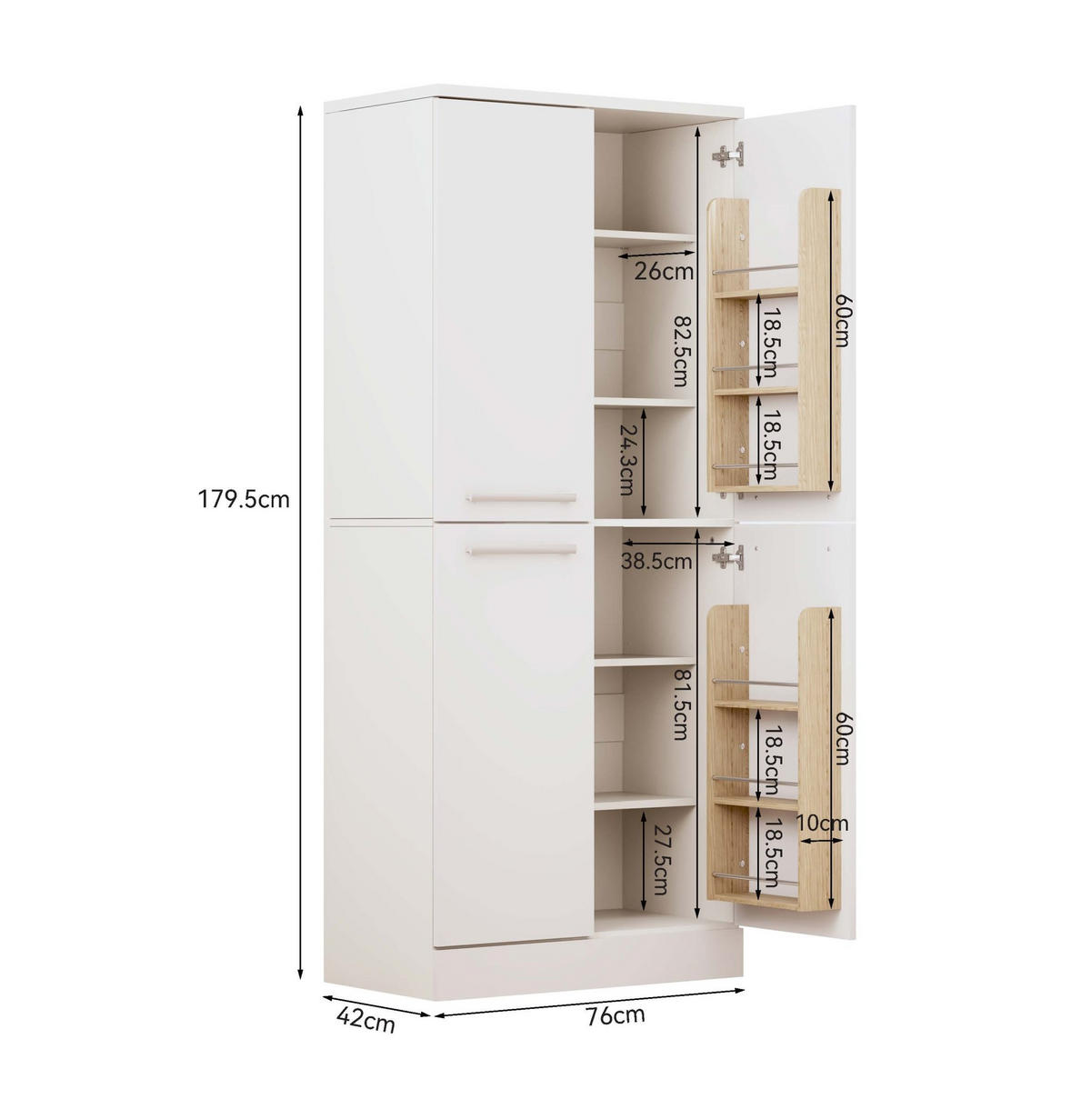 BUFFET 42/76/180 cm Weiß aus MDF mit verstellbaren Böden - Weiß, Holzwerkstoff (42/180/76cm) - OKWISH