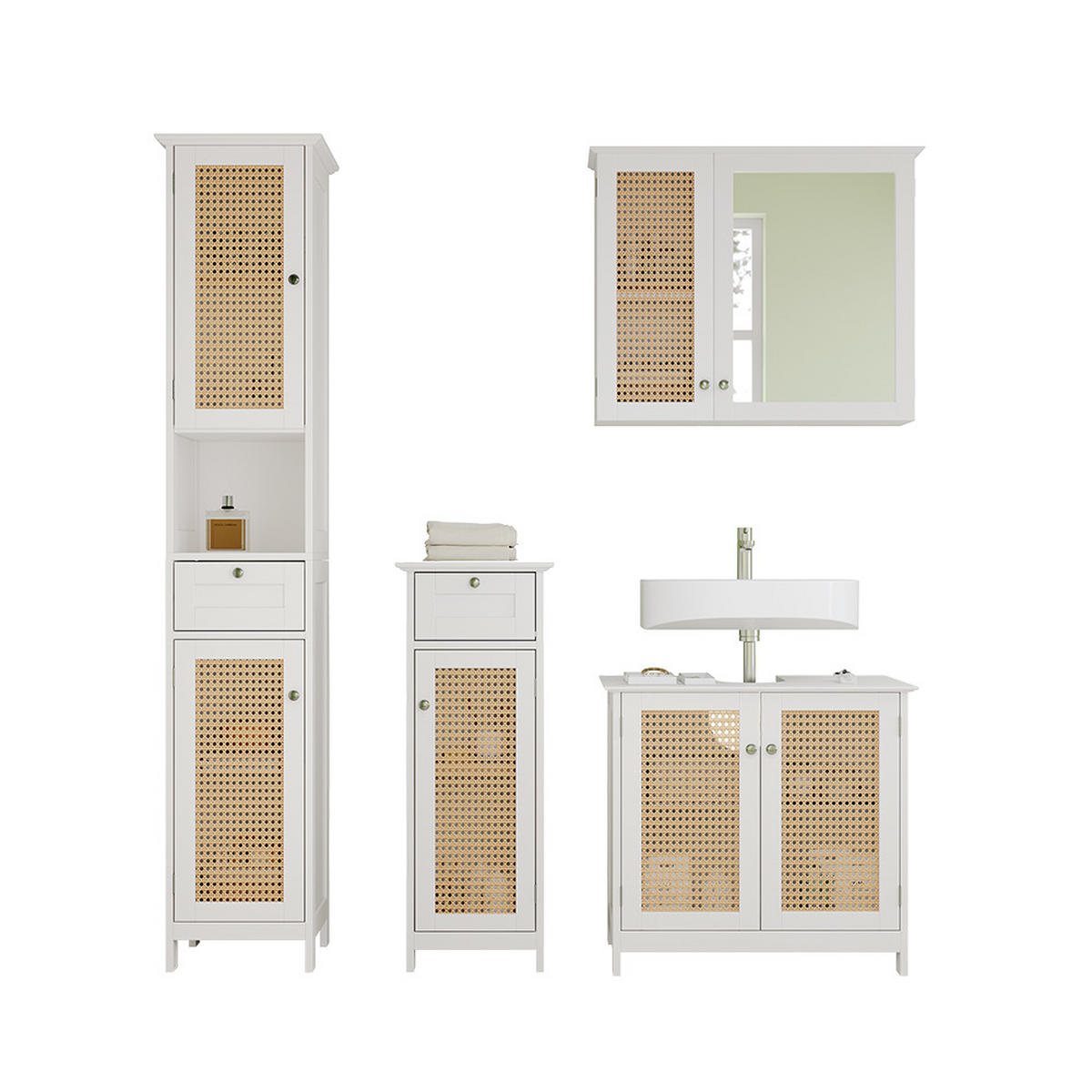 BADMÖBEL-SET Rosario Weiß 4 teilig, mit Hochschrank - Weiß, Holzwerkstoff (60/58/35cm) - Vicco